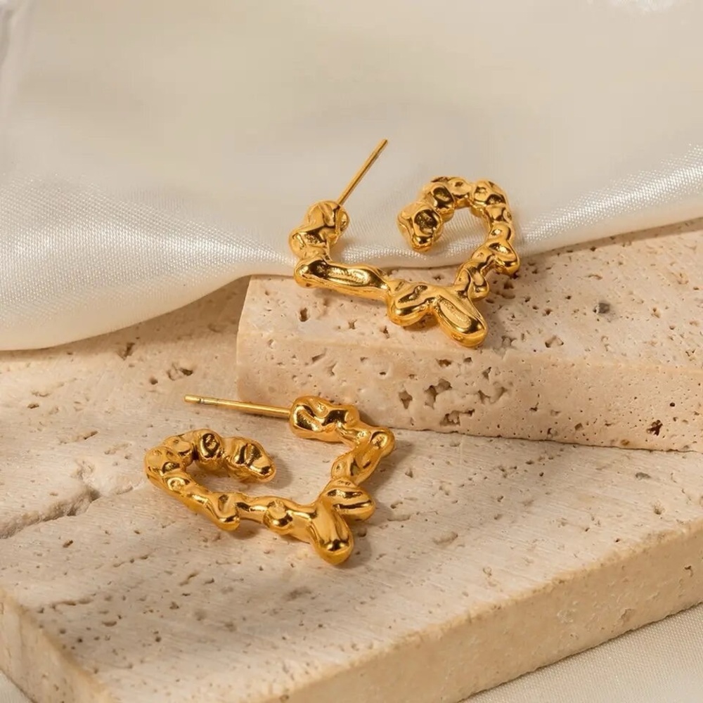 Heart Shaped 18K Gold Plated Stainless Steel Earrings - Picture 2 of 4